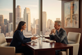Executive leadership coaching session with a coach and senior executive in a premium office